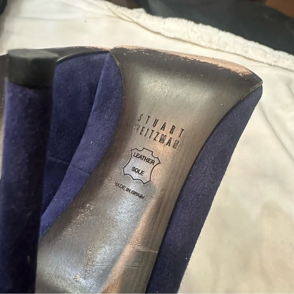 Stuart Weitzman Blue Suede Pointed Toe Stilettos Size 9.5M - Picture 8 of 10